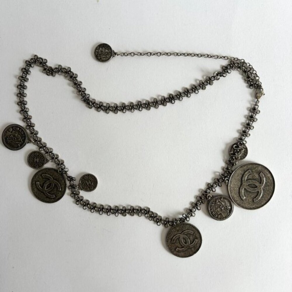 CHANEL 2003 ARCHIVE SILVER COINS NECKLACE BELT - Picture 4 of 10
